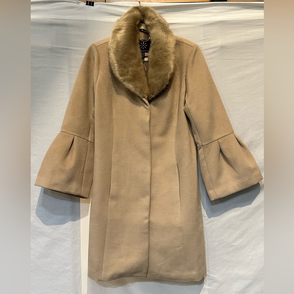 NEW - Isaac Mizrahi Live Bell Sleeve Faux Fur Collar Coat - Size 12